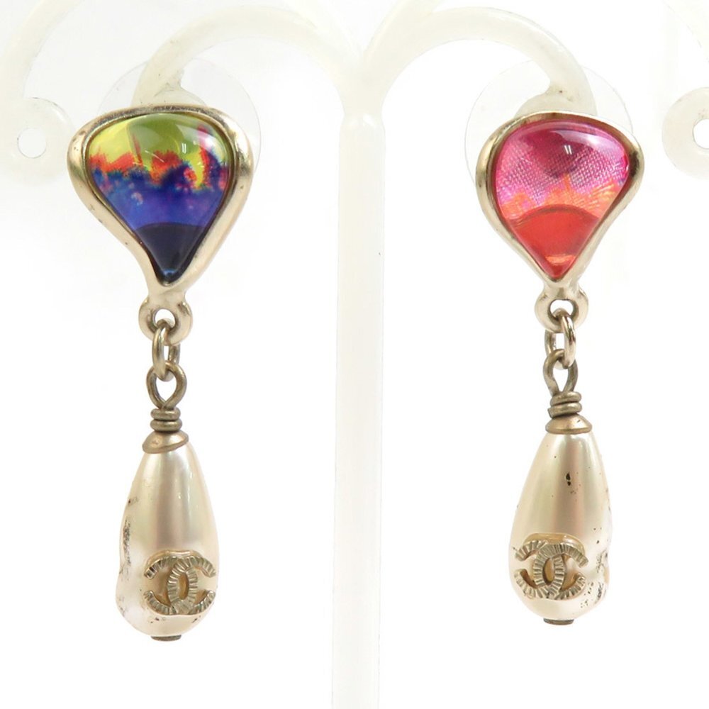CHANEL White Pearl Logo Earrings